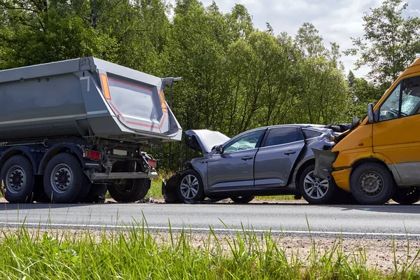 Juillet 2020 Cena Lettonie Voitures Endommagées Sur Autoroute Sur Les — Photo