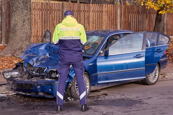 Noviembre 2020 Riga Letonia Coche Tras Accidente Una Carretera Debido — Foto de Stock