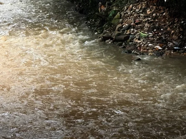 Malezya 'da yağmur sonrası nehir manzarası, kayalar ve bitki örtüsü arasında akan temiz nehirler. Su yüzeyi, tropikal yağmur ormanlarının taze atmosferini ve ekolojik güzelliğini yansıtan nemli ve doğal bir parıltıyı yansıtır..