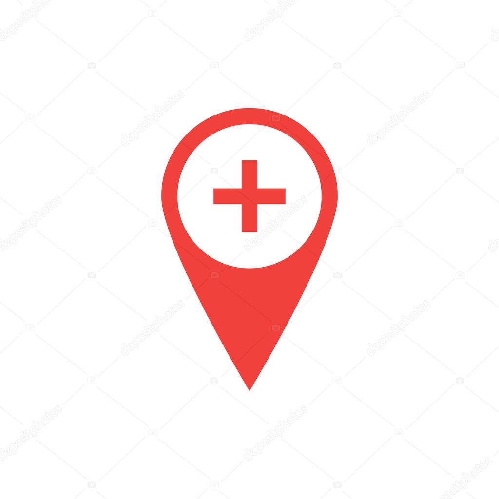 vector GPS red dot icon with hospital location