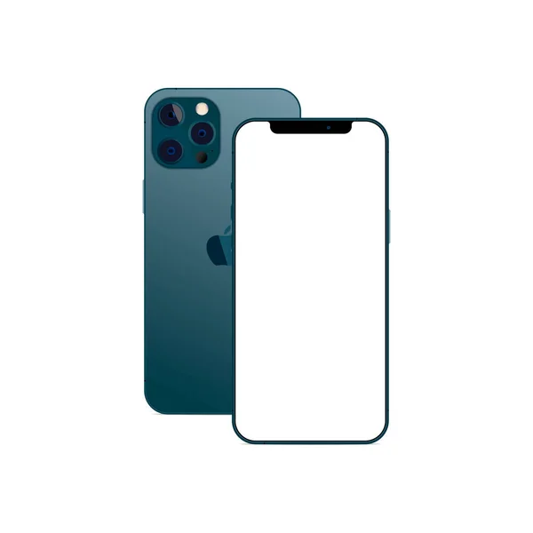 Vinnytsia, Ukrayna - 25 Ocak 2021. On ikinci mavi iPhone 'un vektör görüntüsü. Editoryal vektör illüstrasyonu.