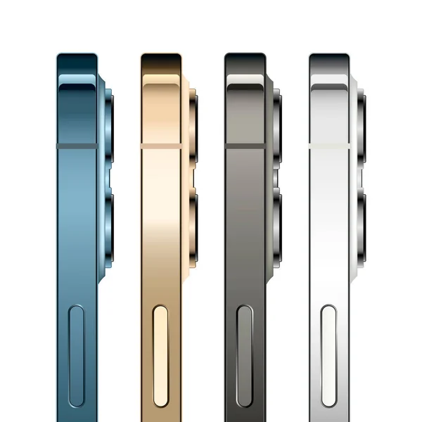 Vinnytsia, Ukrayna - 27 Ocak 2021. Dört iPhone 'un vektör görüntüsü maksimum 12 pro pro. Editoryal vektör illüstrasyonu.