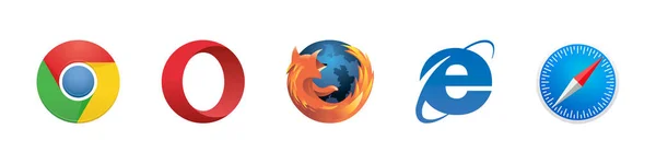 Tarayıcı vektör kümesi. Editoryal vektör illüstrasyonu. Vinnitsa, Ukrayna - 29 Mart 2021.