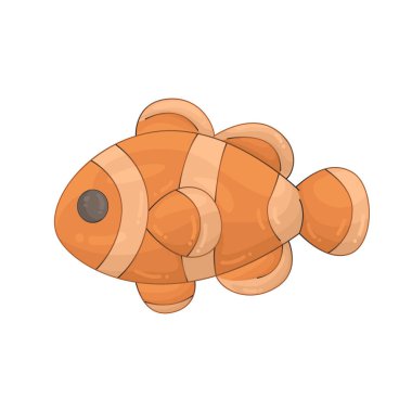 A clown fish is a brightly colored orange-and-white fish that lives among sea anemones in coral reefs.