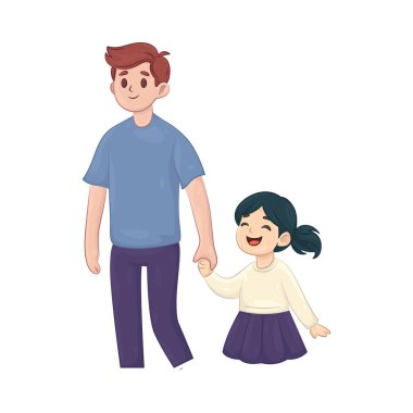 Babam çocuklarının elini tutuyor, sevgi, güven ve rehberlikle birlikte yürüyor..