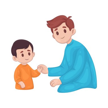 Babam çocuklarının elini tutuyor, sevgi, güven ve rehberlikle birlikte yürüyor..