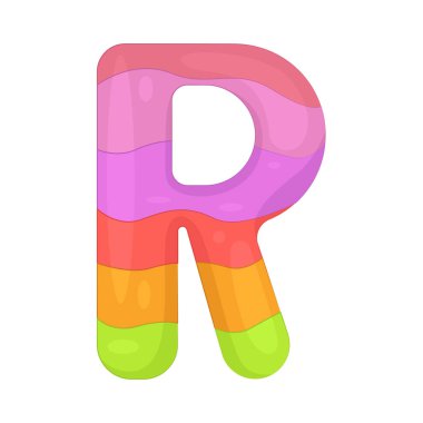 R harfi Gökkuşağını temsil ediyor. Gökyüzünde çok renkli bir kavis. Güneş ışığının yağmur damlacıklarından kırılması sonucu oluşan bir kavis..