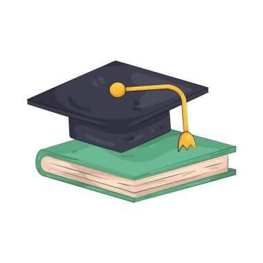 Kitap ve mezuniyet şapkası öğrenme, öğrenme ve akademik başarıyı temsil eder.