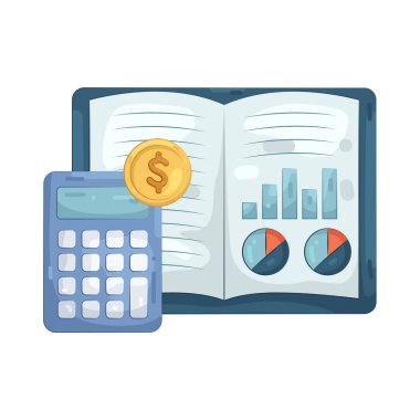 Hesap makinesi olan bir muhasebe defteri mali izleme, hesaplamalar ve kayıt tutma görevlerini temsil eder..