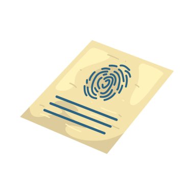 Bir belgedeki parmak izi kimlik doğrulamayı ve adli kanıtları sembolize eder..
