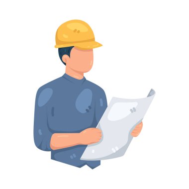 Planları inceleyen bir mühendis, proje yürütülmesini şekillendiren teknik paydaşları temsil ediyor.