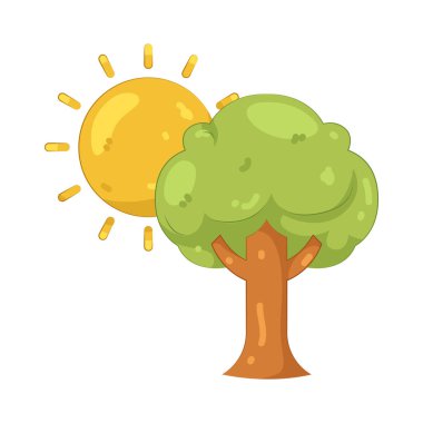 Ağaçlı güneş yaşamı, büyümeyi ve doğal uyumu temsil eder..