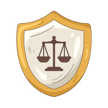 Hukuki kalkan, hukuki hakları, uyumu ve adaletsizliğe karşı korunmayı temsil eden koruma, güvenlik ve savunmayı sembolize eder..