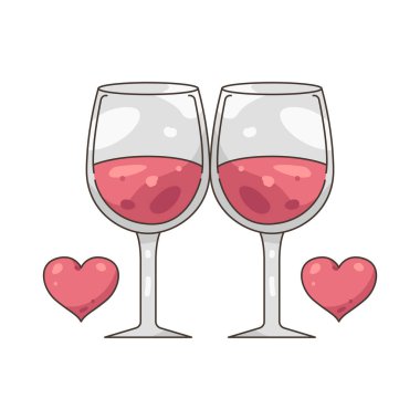 İki şarap kadehi kutlama, romantizm ve paylaşılan anları simgeler..