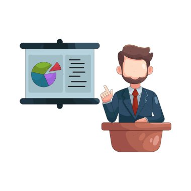 Sunum, hissedarlarla iş fikirleri, planlar veya stratejilerin paylaşımını temsil ediyor.