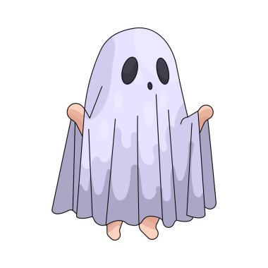 Hayalet kostümlü bir çocuk cadılar bayramı şenliklerinde eğlenceli hayaletleri temsil eder..