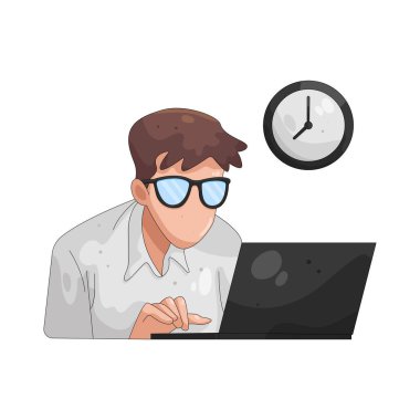 Geç saatlere kadar çalışan bir adam, hedeflere ulaşmak için saatlerin ötesine geçerek kendini adamış ve çabalamıştır..