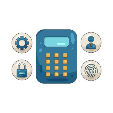 Bir hesap makinesinin etrafındaki güvenlik korunan finansal hesaplamaları ve hassas sayısal verilerin korunmasını temsil eder..