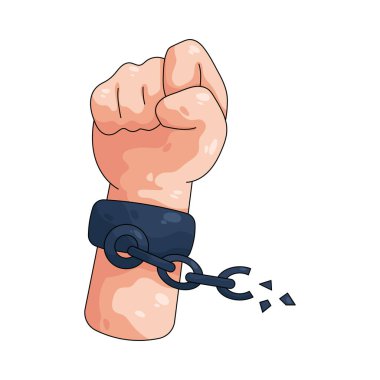 Kırılan kelepçeler özgürlüğü, adalet reformunu ve baskıya ve eşitsizliğe karşı mücadeleyi simgeliyor..