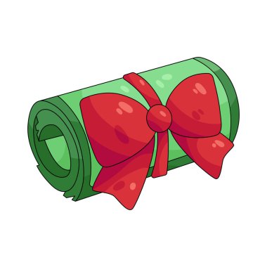 Kırmızı kurdeleli yuvarlanan para finansal bir ödülü ya da parasal hediyeyi temsil eder..