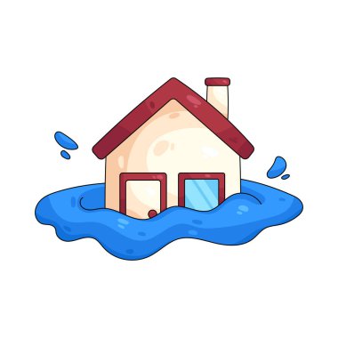 Sel sularına gömülen bir ev, sel gibi doğal afetlerin yol açtığı mülke zarar verir..