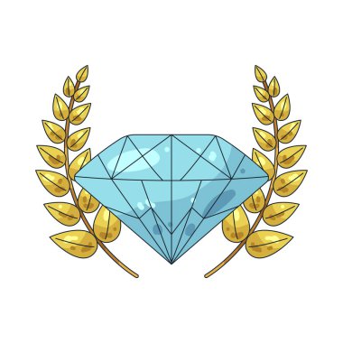 Defne çelengi ile çevrili bir elmas nadir bulunan mükemmelliği, zaferi ve seçkin prestiji temsil eder..