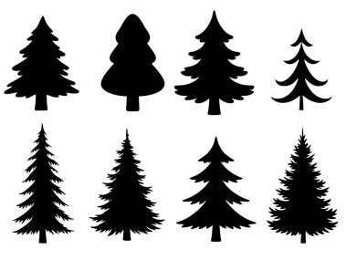 Kış Tatil Ağacı Şekilleri Noel Silueti Clipart Koleksiyonu.