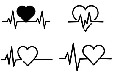 Minimal Kalp atışı ve ECG Çizgisi Simgeleri ayarlandı. Modern Sağlık Merkezi Sembolleri.