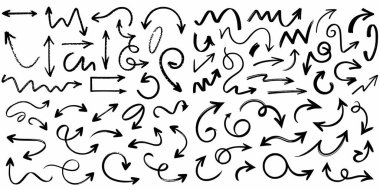 Eğri ve Girdap Oku Doodle Simgeleri. Yaratıcı El Çizim Sembolleri Vektör Paketi.