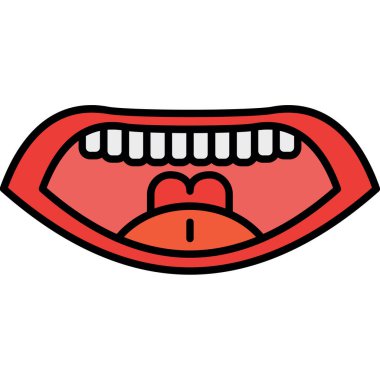 Diş ikonlu ağız. Beyaz arkaplanda izole edilmiş web tasarımı için diş teli simgesi olan ana hatlı insan ağzı