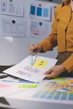 UI UX web tasarımcılarından oluşan takım UI UX ön tasarım önizlemeleri, UI UX web geliştirme fikirleri ve ön uç tasarımcı ile mobil yanıt veren web siteleri geliştirmek için birlikte çalışıyor. uygulama geliştirme