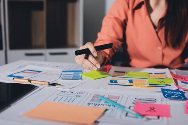 UI UX web tasarımcısı ekibi UI UX ön uç tasarımcısı önizlemeleri ile mobil yanıt veren web siteleri geliştirmek için birlikte çalışıyor