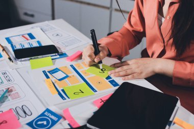 UI UX web tasarımcısı ekibi UI UX ön uç tasarımcısı önizlemeleri ile mobil yanıt veren web siteleri geliştirmek için birlikte çalışıyor