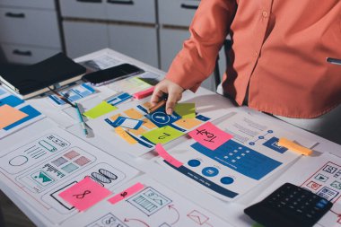 UI UX web tasarımcısı ekibi UI UX ön uç tasarımcısı önizlemeleri ile mobil yanıt veren web siteleri geliştirmek için birlikte çalışıyor