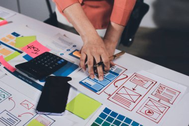 UI UX web tasarımcısı ekibi UI UX ön uç tasarımcısı önizlemeleri ile mobil yanıt veren web siteleri geliştirmek için birlikte çalışıyor