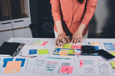 UI UX web tasarımcısı ekibi UI UX ön uç tasarımcısı önizlemeleri ile mobil yanıt veren web siteleri geliştirmek için birlikte çalışıyor