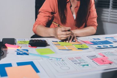 UI UX web tasarımcısı ekibi UI UX ön uç tasarımcısı önizlemeleri ile mobil yanıt veren web siteleri geliştirmek için birlikte çalışıyor