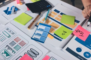 UI UX web tasarımcısı ekibi UI UX ön uç tasarımcısı önizlemeleri ile mobil yanıt veren web siteleri geliştirmek için birlikte çalışıyor