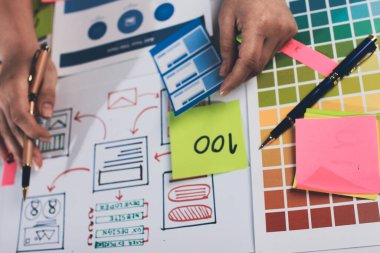 UI UX web tasarımcısı ekibi UI UX ön uç tasarımcısı önizlemeleri ile mobil yanıt veren web siteleri geliştirmek için birlikte çalışıyor