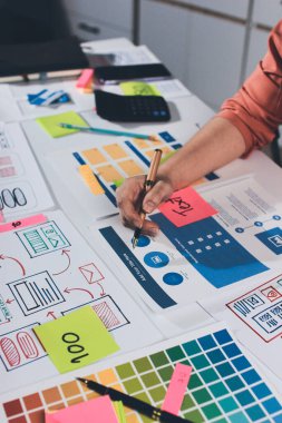 UI UX web tasarımcısı ekibi UI UX ön uç tasarımcısı önizlemeleri ile mobil yanıt veren web siteleri geliştirmek için birlikte çalışıyor