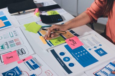 UI UX web tasarımcısı ekibi UI UX ön uç tasarımcısı önizlemeleri ile mobil yanıt veren web siteleri geliştirmek için birlikte çalışıyor