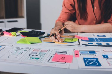 UI UX web tasarımcısı ekibi UI UX ön uç tasarımcısı önizlemeleri ile mobil yanıt veren web siteleri geliştirmek için birlikte çalışıyor