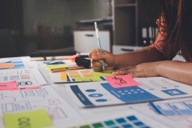 UI UX web tasarımcısı ekibi UI UX ön uç tasarımcısı önizlemeleri ile mobil yanıt veren web siteleri geliştirmek için birlikte çalışıyor