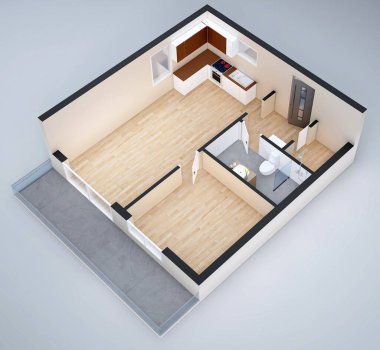 Modern apartman dairesi, 3 boyutlu.