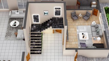 Modern ev iç mimarisi, 3 boyutlu.