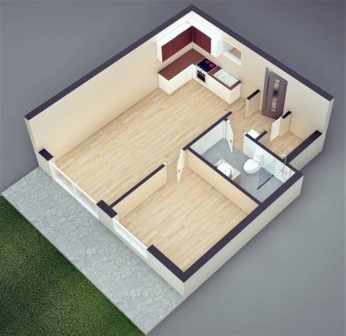 İç odanın 3 boyutlu görüntüsü.