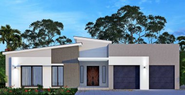 Bahçeli modern bir ev.