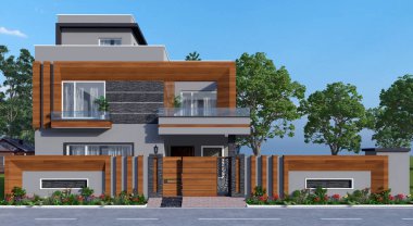 Evin dış tasarımı. 3d illüstrasyon