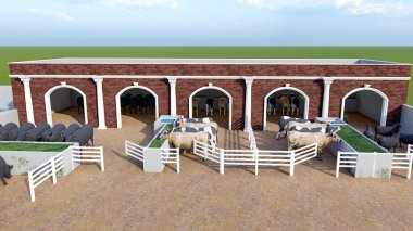 Geleneksel Arap tarzı bir çiftliğin 3 boyutlu resimlemesi.