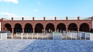 Modern binada boş tuğla taban, 3 boyutlu resimleme,